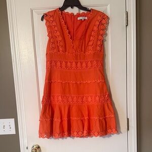 Endless Rose Orange PLUNGING NECK LACE TRIM DRESS